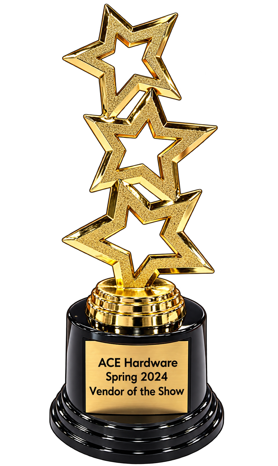 Gold star trophy inscribed ACE Hardware, Spring 2024, Vendor of the Show