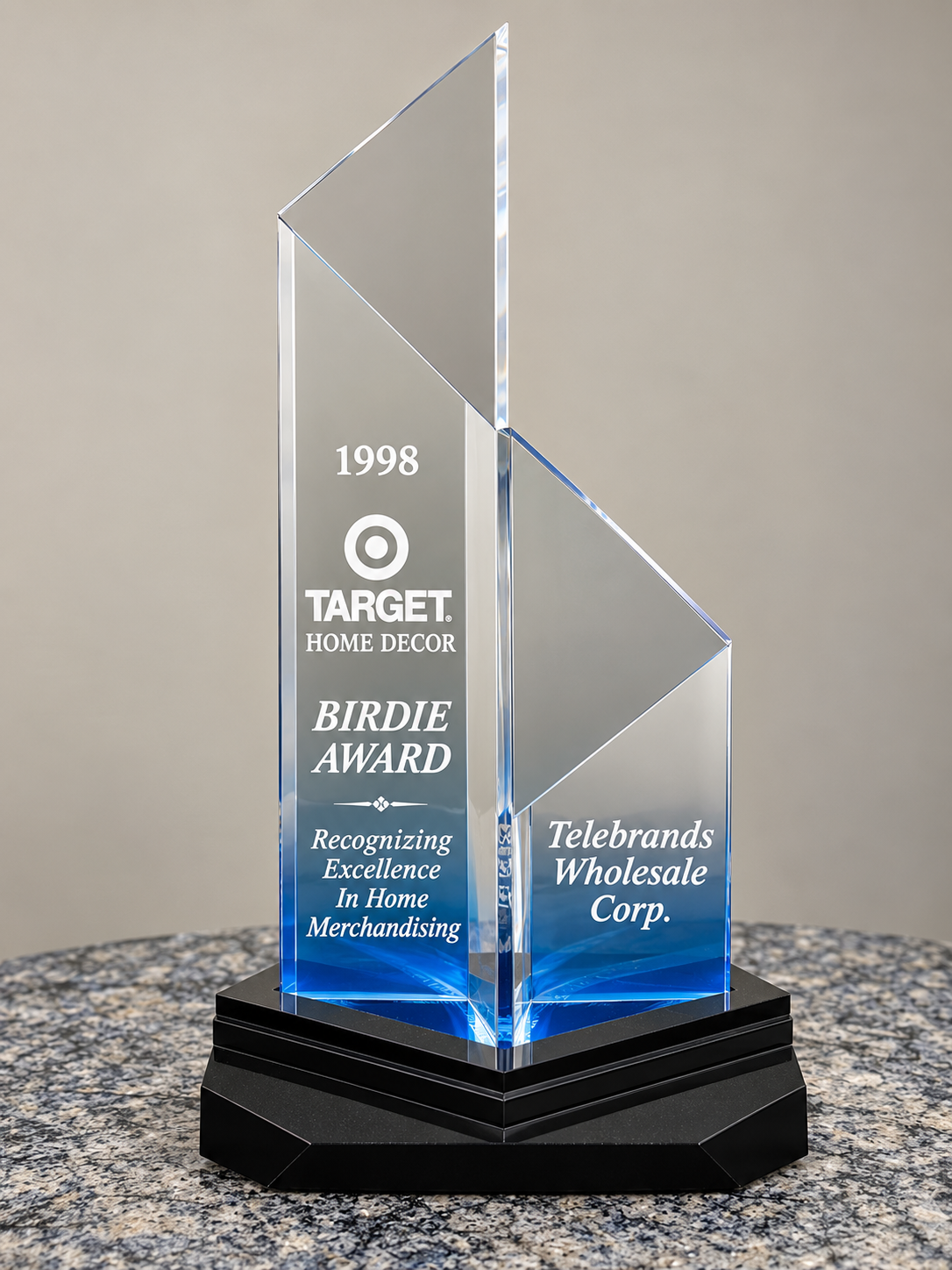 1998 Target Home Decor Birdie Award recognizing excellence in home merchandising, presented to Telebrands Wholesale Corp.